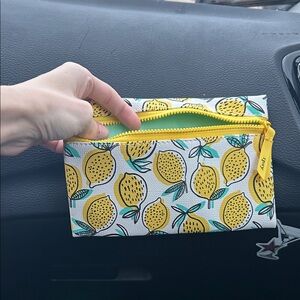ipsy Lemon Pattern Pouch with Yellow Zipper
